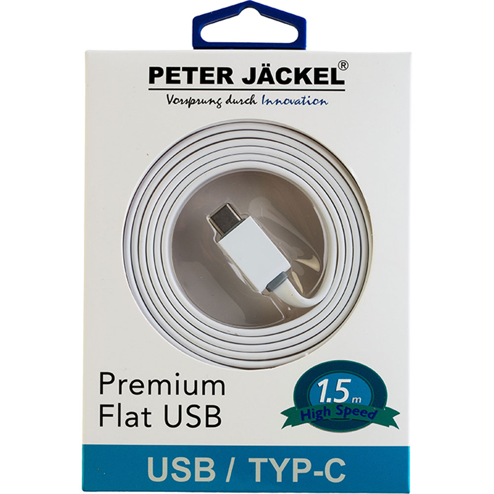 PETER JÄCKEL FLAT 1,5m USB Data Kabel Schwarz Typ-C USB mit Sync- und Ladefunktion Ladekabel